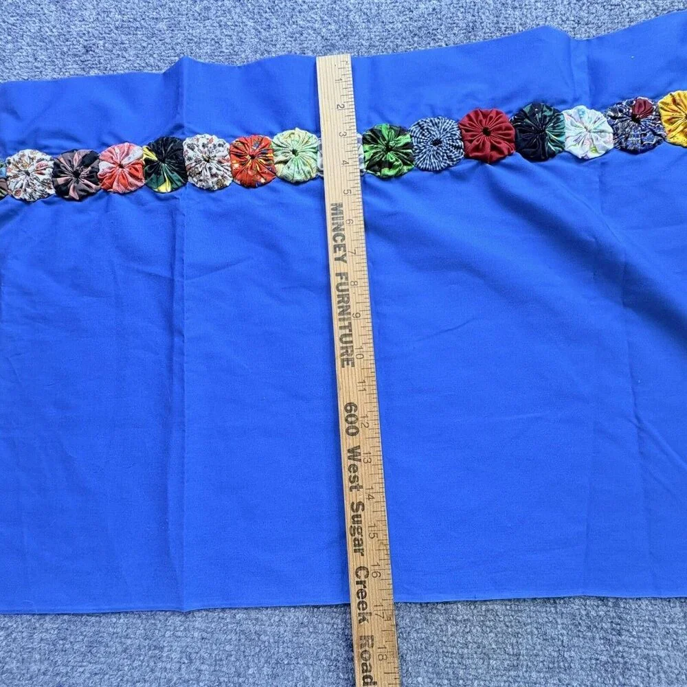 Handmade Blue Table Runner 53x17 Boho Retro Raised Fabric Flower Trim Cottage‎